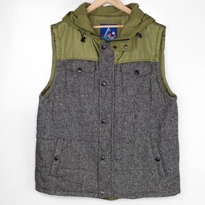 Beautiful Giant Men’s Hooded Vest Green/Gray Tweed XL Outdoor Streetwear